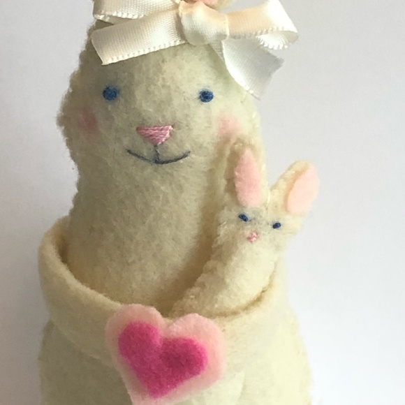 Hand-Sewn Felt Bunny Art Doll with Baby Bunny - Picture 7 of 8